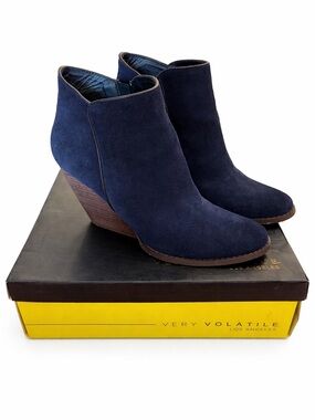 Very Volatile Navy Suede Wedge Booties